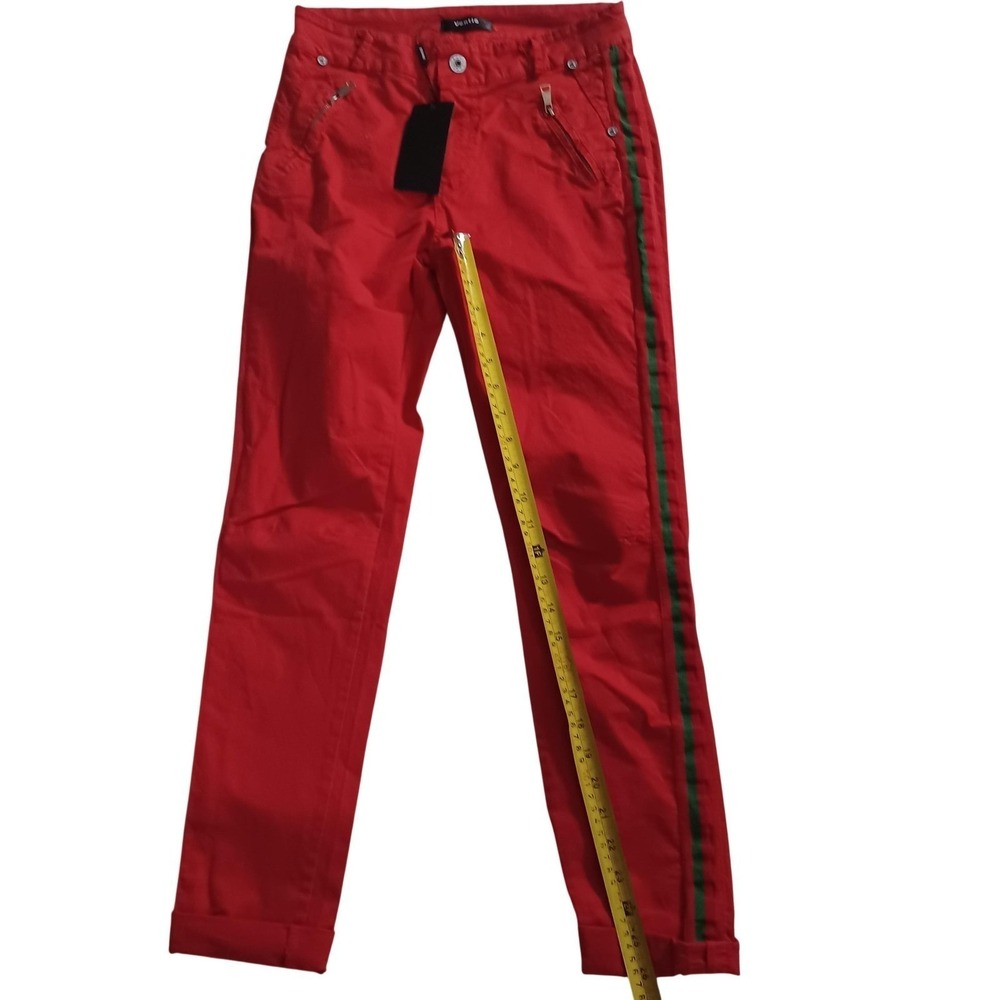 Venti6 Pants Womens 32 Red Twill Slim Stripe Zip Pockets Stretch Italy Casual